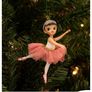 Ballerina Christmas Ornament Little Girl Pink Tutu White & Gold Leotard New